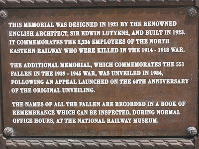 Plaque for the NER war memorial