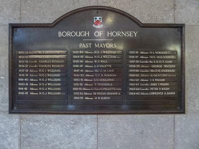 Plaque Listing Past Mayors, Hornsey Town Hall, London N8