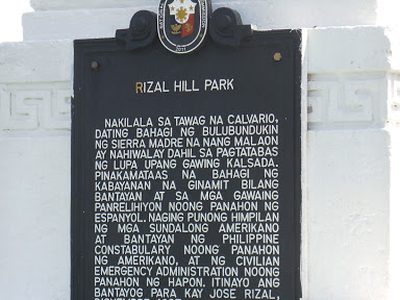 Rizal Hill Park historical marker