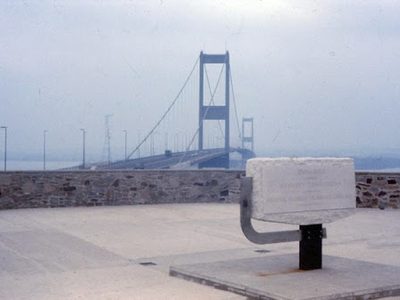 Severn Bridge and commemorative stone for its opening
