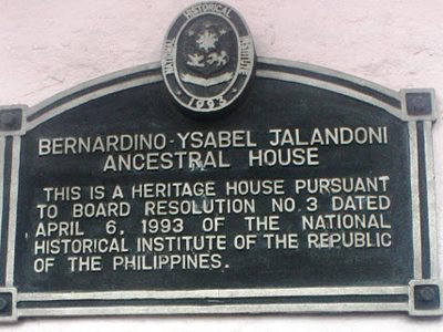 Bernardino-Ysabel Jalandoni Ancestral House historical marker