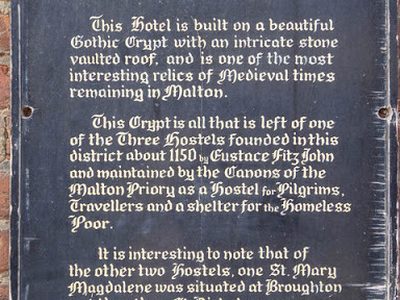 Plaque on Wall of Cross Keys Hotel, Malton, Yorkshire