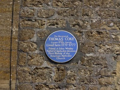 Plaque on Thomas Coke's house, South Petherton