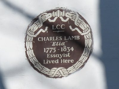 Plaque on Charles Lamb's house, Colebrooke Row, N1