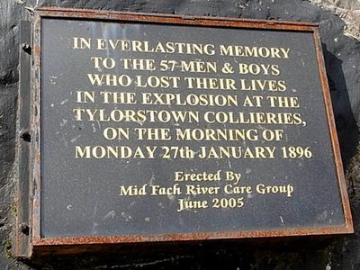 Tylorstown 1896 mining disaster memorial plaque