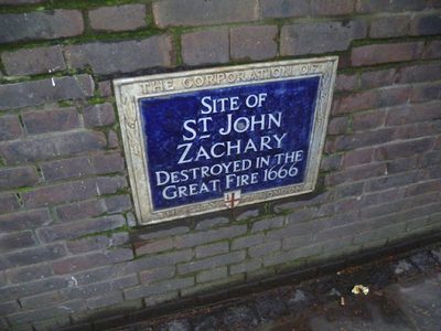 Plaque marking the site of St John Zachary, Gresham Street