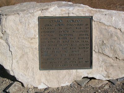 Historical marker for the Cerro Gordo mine outside Keeler, California