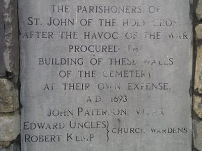 After the Havoc of the War Procured the Building of these Walls of the Cemetery