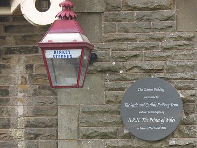 Kirkby Stephen station: lamp and plaque