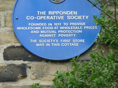Blue plaque on the first shop of the Ripponden Co-operative Society