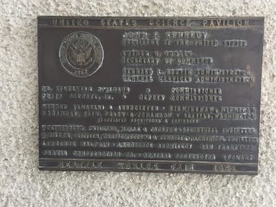 United State Science Pavilion dedication plaque