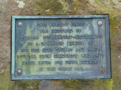 Plaque on Memorial cross north of Cross House