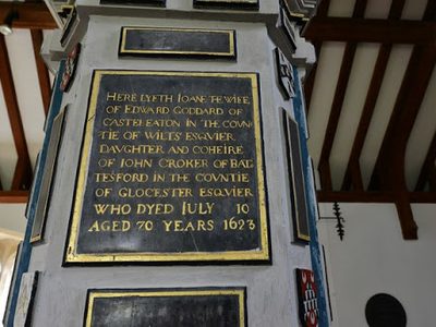 Swinbrook: The Church of St Mary; The Joan Goddard memorial panel in the nave