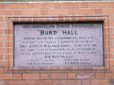 Plaque on Burt Hall, Northumberland Road, NE1