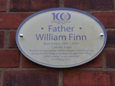 Plaque to William Finn (with spelling mistake)