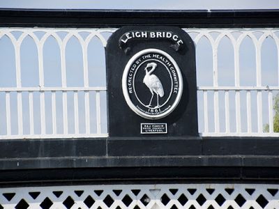 Detail of the plaque on Leigh Bridge