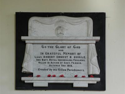 Plaque, St John's Church of Ireland, Drumshanbo