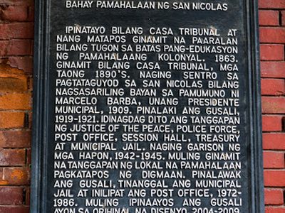 Municipal Hall of San Nicolas historical marker