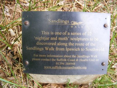 Plaque on the Sculpture on the footpath to Sandlings Walk over Blaxhall Heath