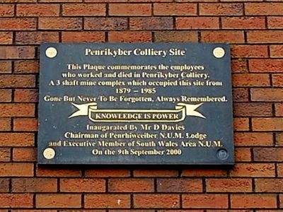 Penrikyber Colliery site plaque in Penrhiwceiber