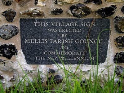 Plaque on Mellis Village sign