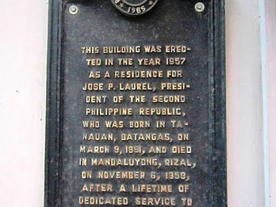 Jose P. Laurel residence historical marker