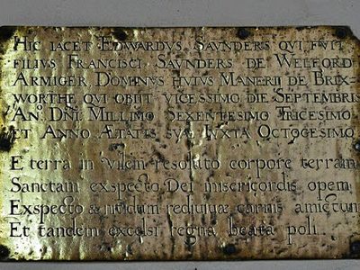 Brixworth; All Saints' Church: The Edward Saunders memorial plaque
