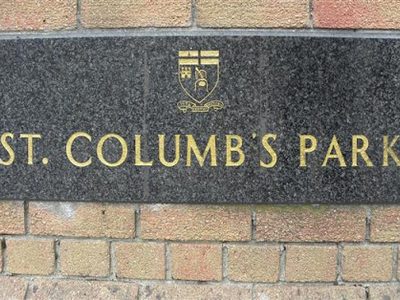 Plaque, St Columb's Park