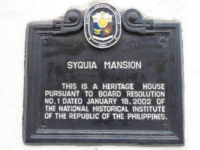 Syquia Mansion historical marker