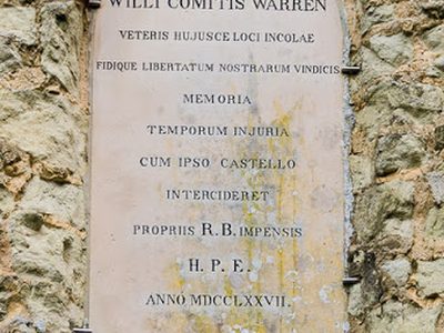Plaque on Reigate Castle gateway