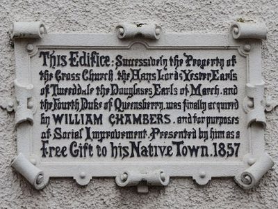 Plaque on the Chambers Institution, Peebles