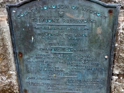 Plaque commemorating the opening of the Talybont Reservoir