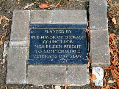 Plaque beside an oak tree