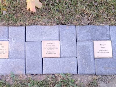 Witness Stones for enslaved people Cato, Jin Cole and Titus at Historic Deerfield, Massachusetts