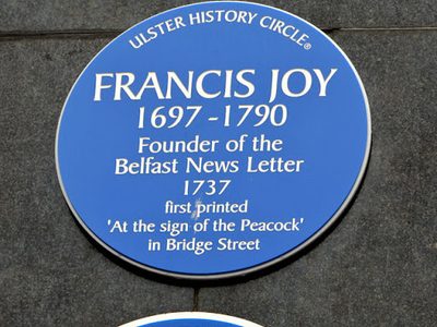 Francis Joy plaque, Belfast