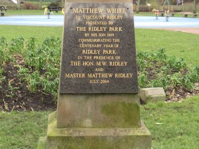 Plaque in Ridley Park, Blyth