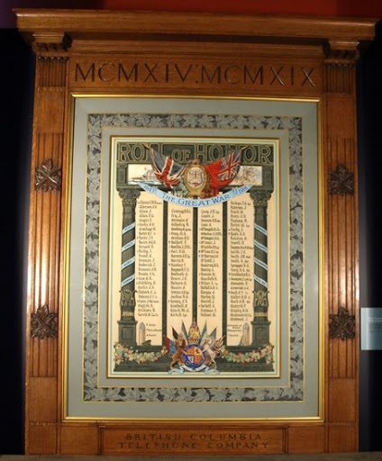 WWI memorial plaque, B.C. Telephone Company workers