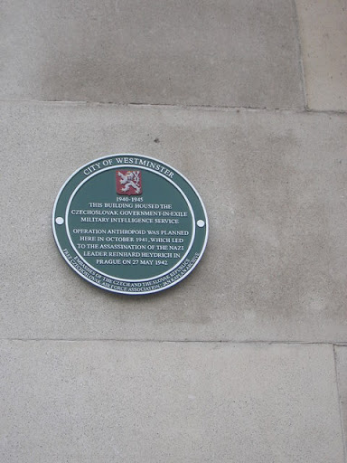 Plaque on former base of Czechoslovak government-in-exile, Bayswater Road, London