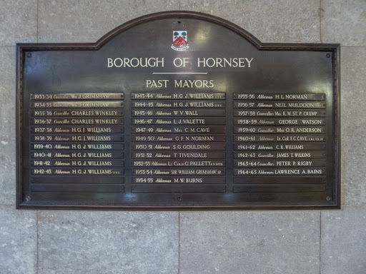 Plaque Listing Past Mayors, Hornsey Town Hall, London N8
