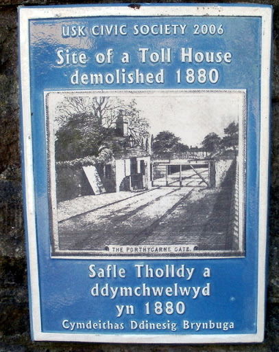 Plaque marking the site of a demolished toll house, Usk