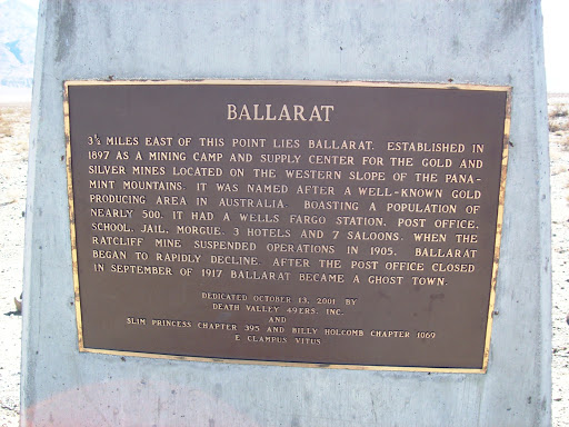 Ballarat Ghost Town historical marker along the Trona-Wildrose Road