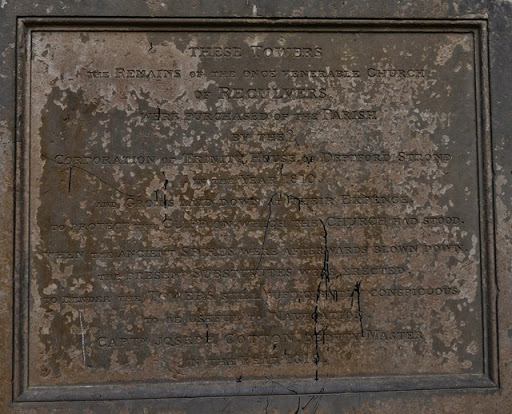 Reculver: The ruins of St. Mary's Church: The plaque at the base of the east face of the west wall