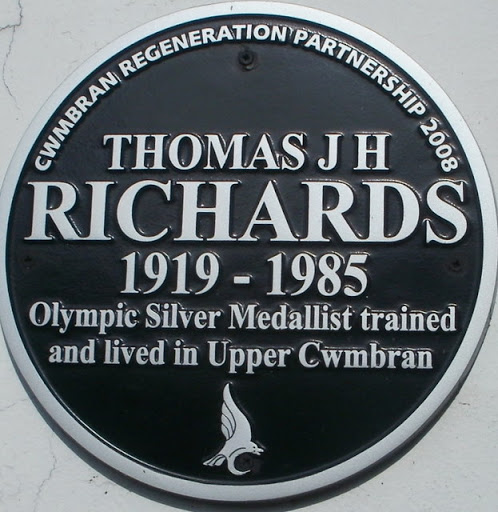 Black plaque commemorating an Olympic silver medallist, Upper Cwmbran