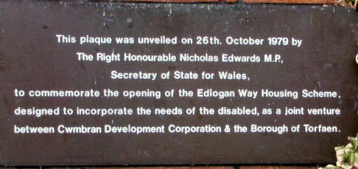 Plaque on the wall of the Communal Lounge building, Glaslyn Court, Croesyceiliog, Cwmbran