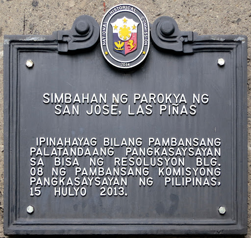St. Joseph Parish Church, Las Piñas historical marker