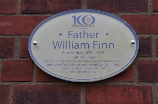 Plaque to William Finn (with spelling mistake)