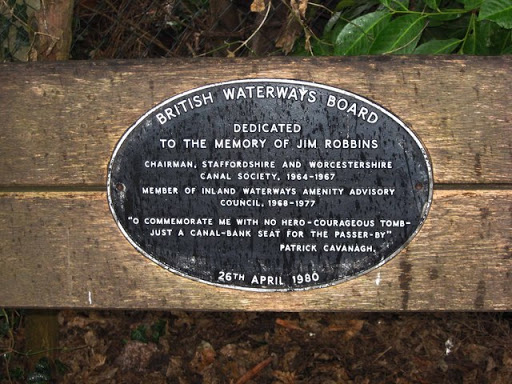 Plaque on seat at Whittington Lock, Staffs & Worcs Canal, near Whittington
