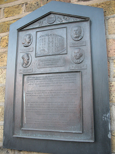 Plaque on the site of the Evelina Hospital