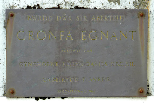 Plaque on the dam at Llyn Egnant, Ceredigion