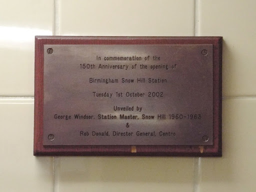 Plaque to commemorate the opening of Snow Hill Station, Birmingham, in 1852